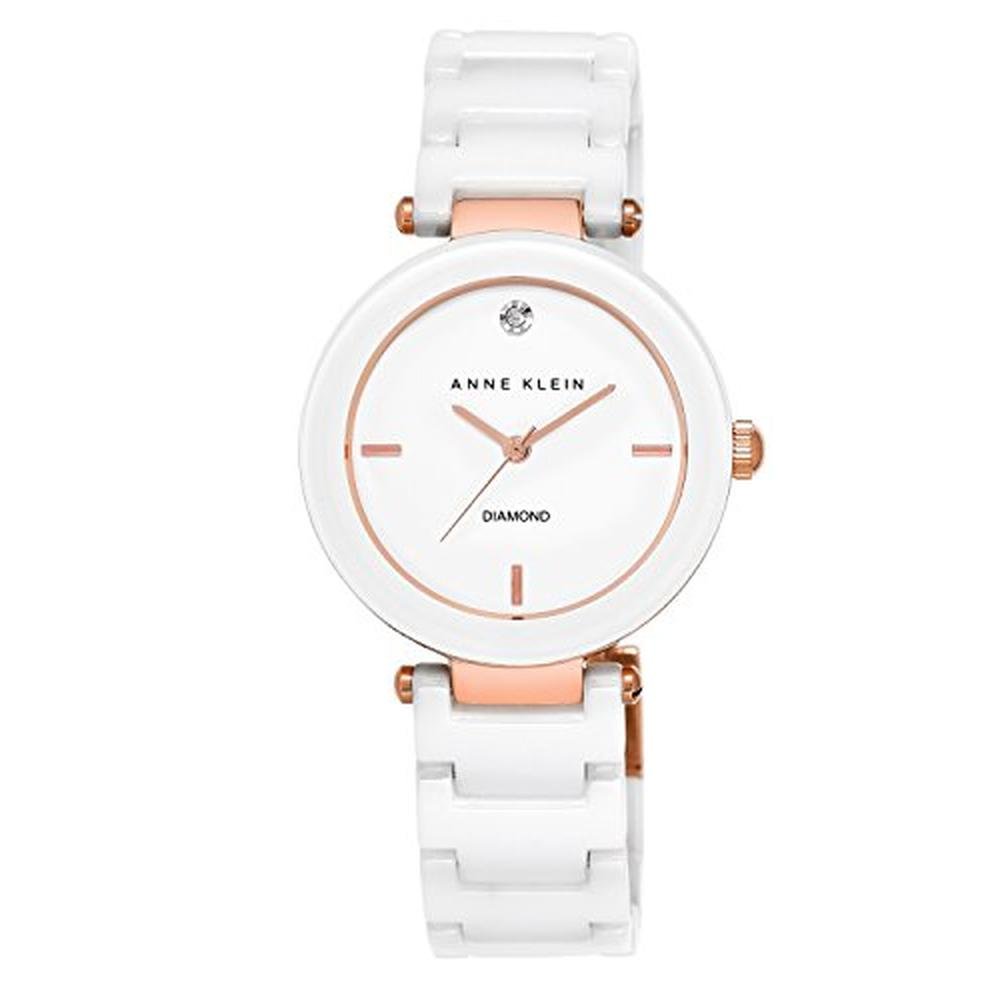 Anne Klein: AK 1018RGWT Diamond Accented White Ceramic – Front View
