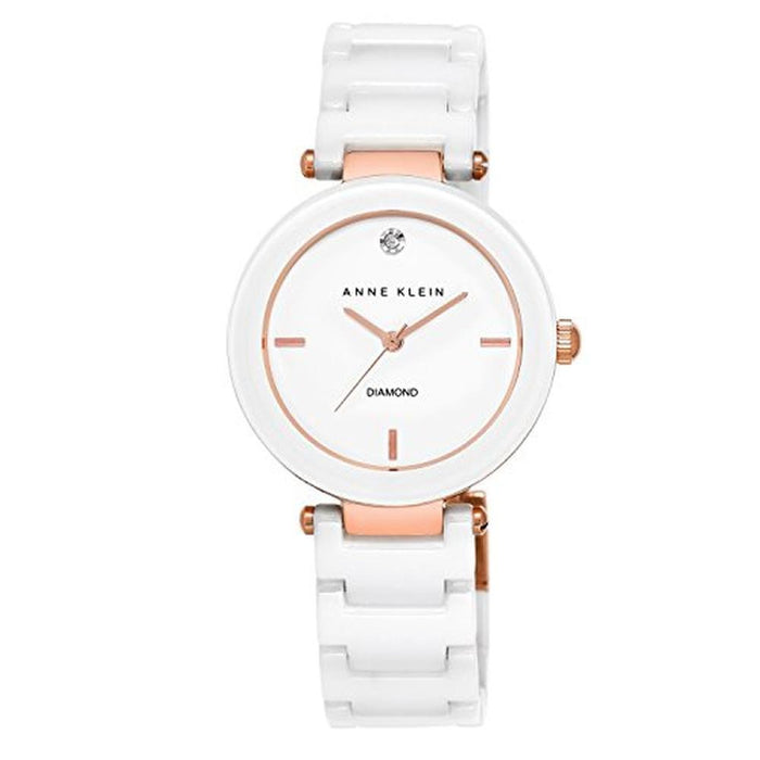 Anne Klein: AK 1018RGWT Diamond Accented White Ceramic – Front View