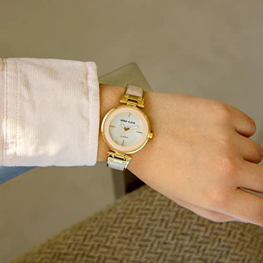 Anne Klein: AK 2512LPGb Diamond Accented Gold Tone and – Side View