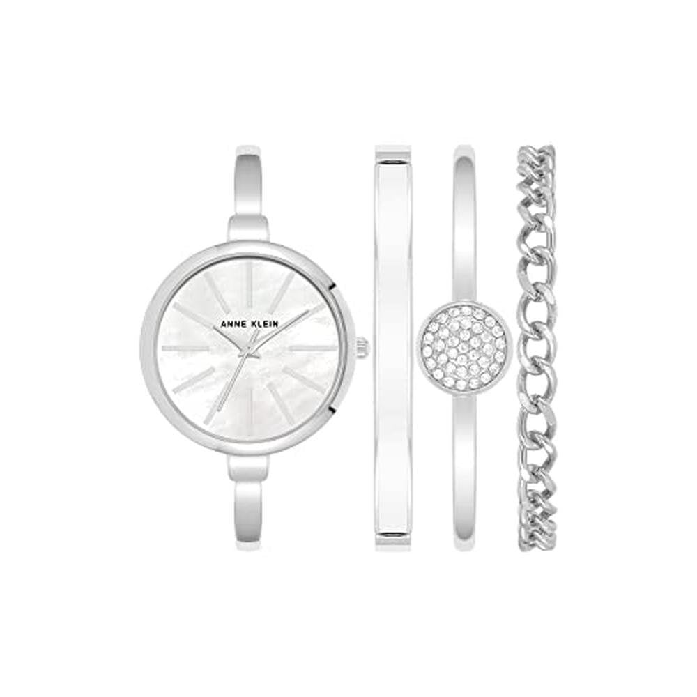 Anne Klein Women's Bangle Watch and Bracelet Set Silver – Front View