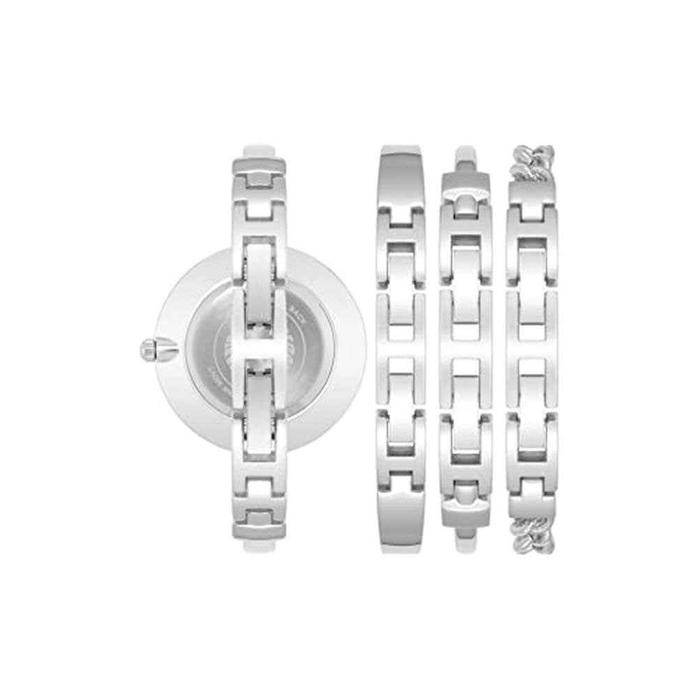 Anne Klein Women's Bangle Watch and Bracelet Set Silver – Close-up Detail
