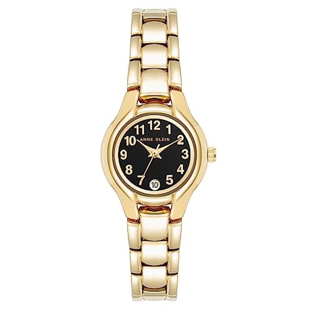 Anne Klein Women's Date Function Bracelet Watch Gold/Black – Front View