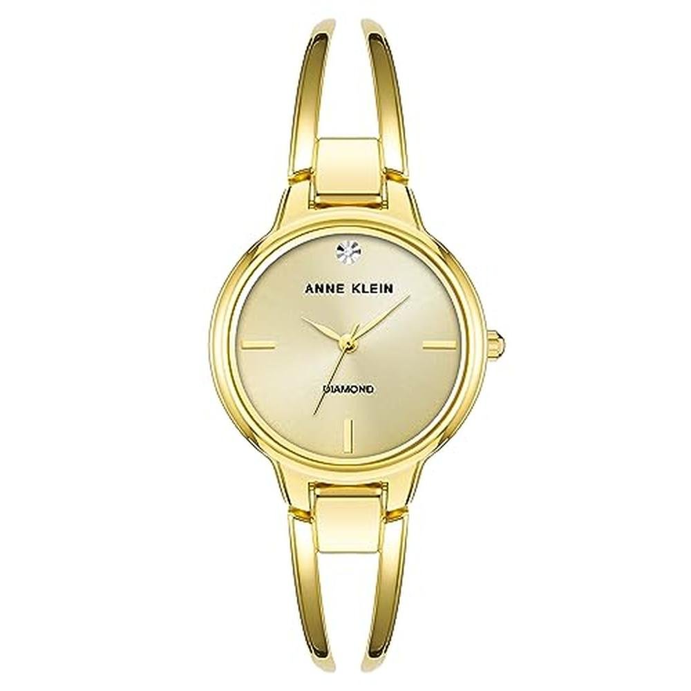 Anne Klein Women's Genuine Diamond Dial Bangle Watch Gold – Front View