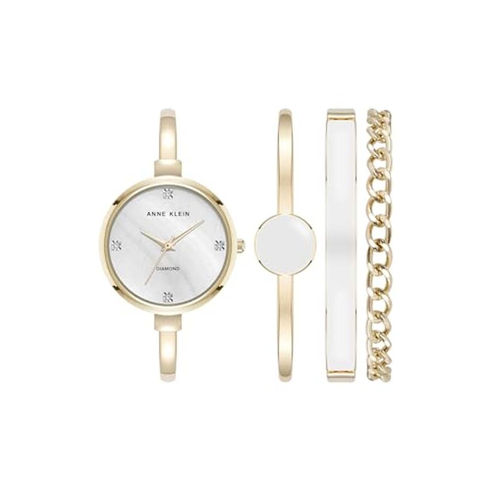 Anne Klein: Women's Lab-Grown Diamond Accented Bangle Watch – Front View