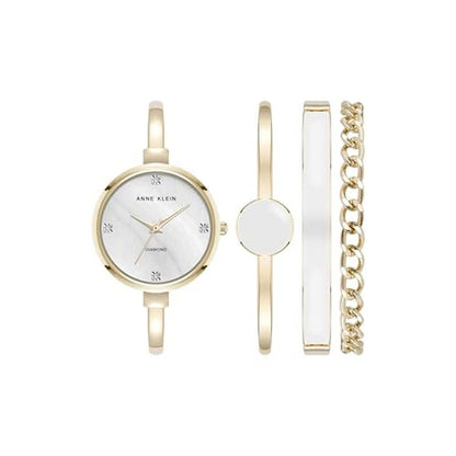 Anne Klein: Women's Lab-Grown Diamond Accented Bangle Watch – Front View