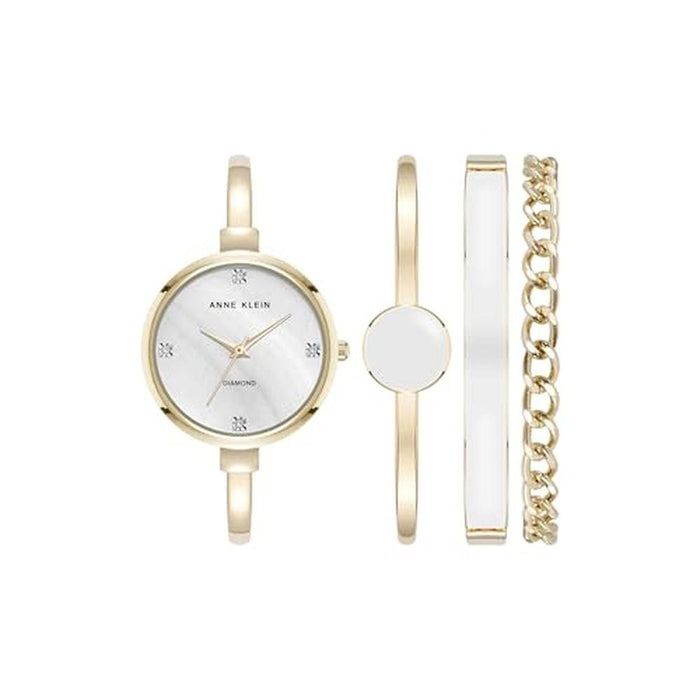 Anne Klein: Women's Lab-Grown Diamond Accented Bangle Watch – Front View