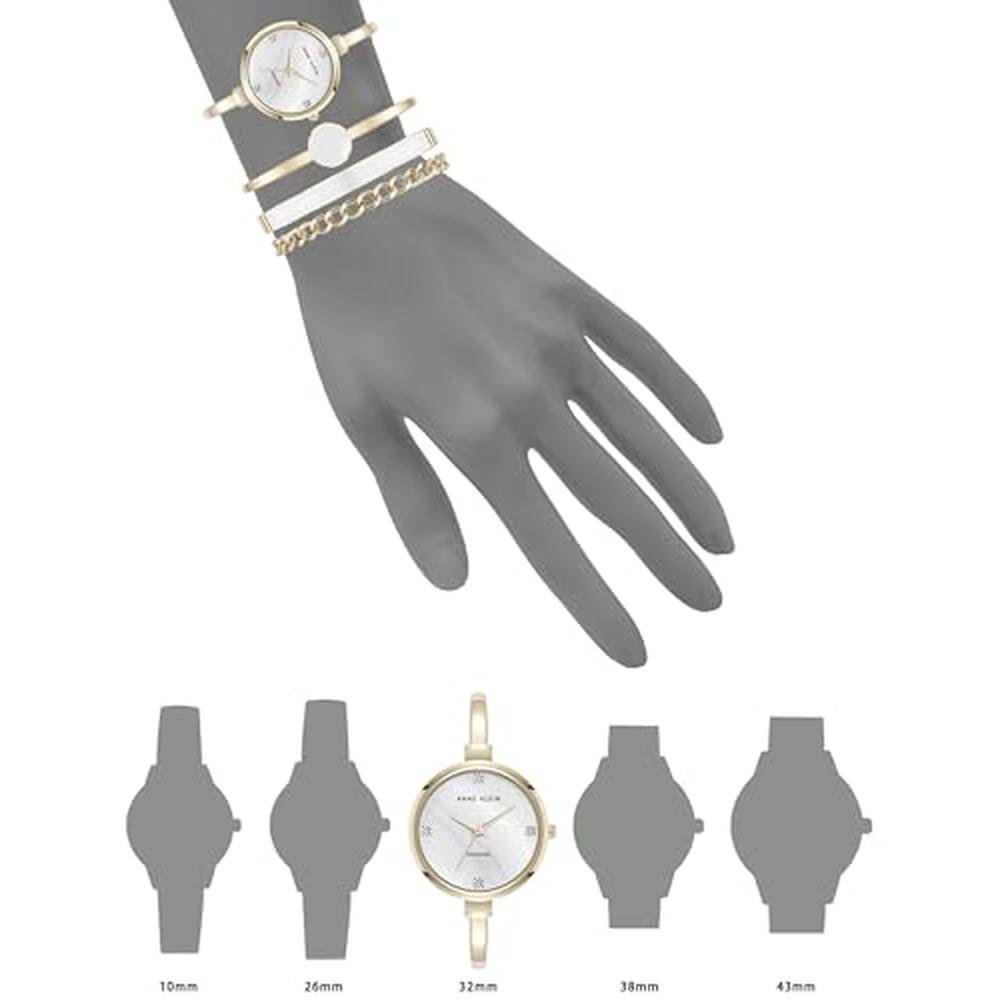 Anne Klein: Women's Lab-Grown Diamond Accented Bangle Watch – Side View