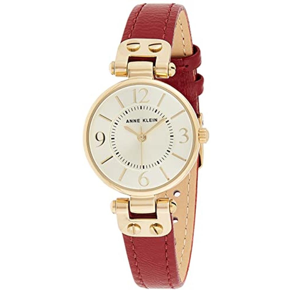 Anne Klein Women's Leather Strap Watch Red Gold – Front View
