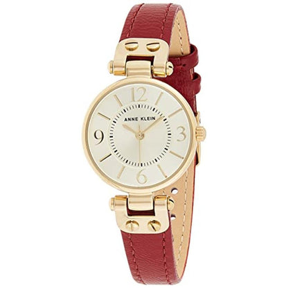 Anne Klein Women's Leather Strap Watch Red Gold – Front View