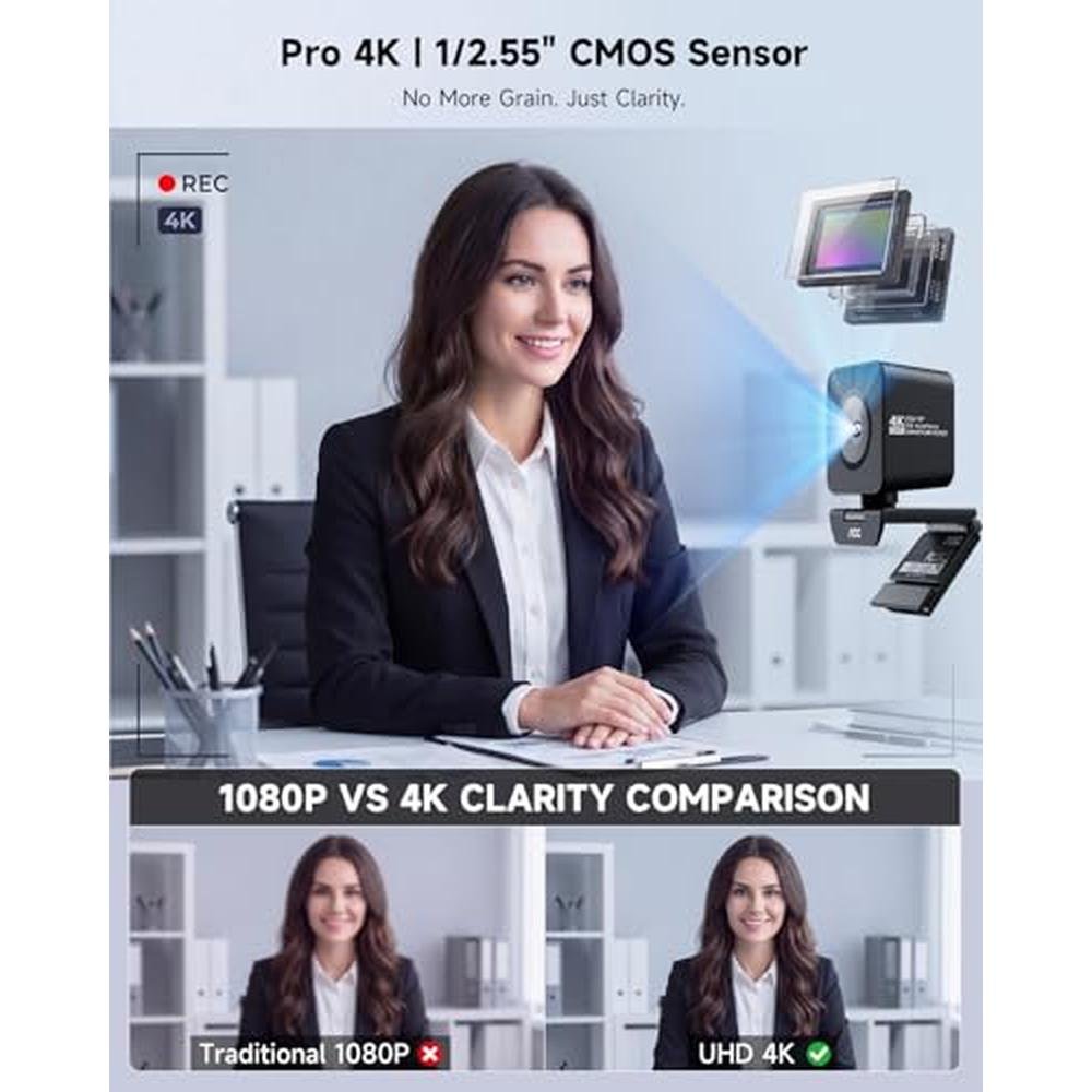 Camera AOC: AOC 4K Webcam with 1/2.55'' Sensor – Side View