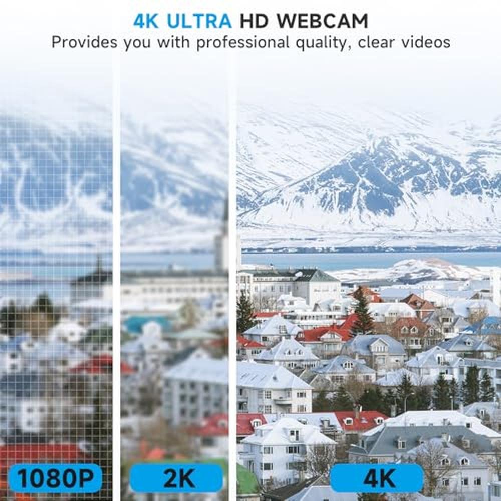 Webcam AOC: AOC White 4K Webcam for PC with Microphone – Side View