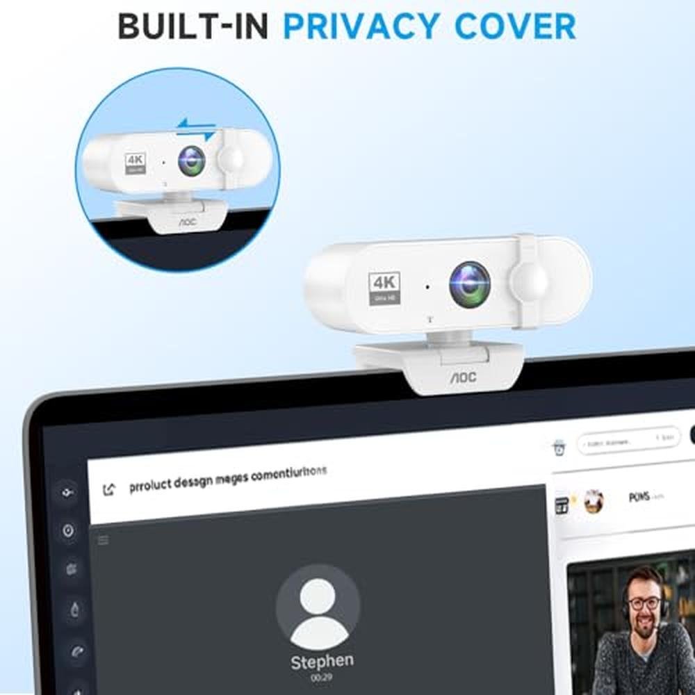 Webcam AOC: AOC White 4K Webcam for PC with Microphone – Packaging