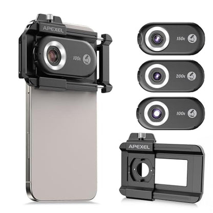 Phone Lens: APEXEL 3-in-1 Phone Microscope Lens 100X-200X – Front View