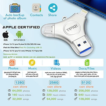 iPhone App Storage: iDiskk 128GB MFI Certified Flash Drive – Side View