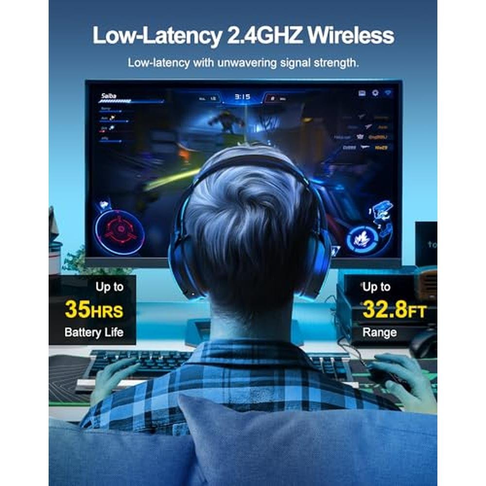 Wireless Gaming Headset: 2.4GHz Wireless Gaming Headphones – Side View