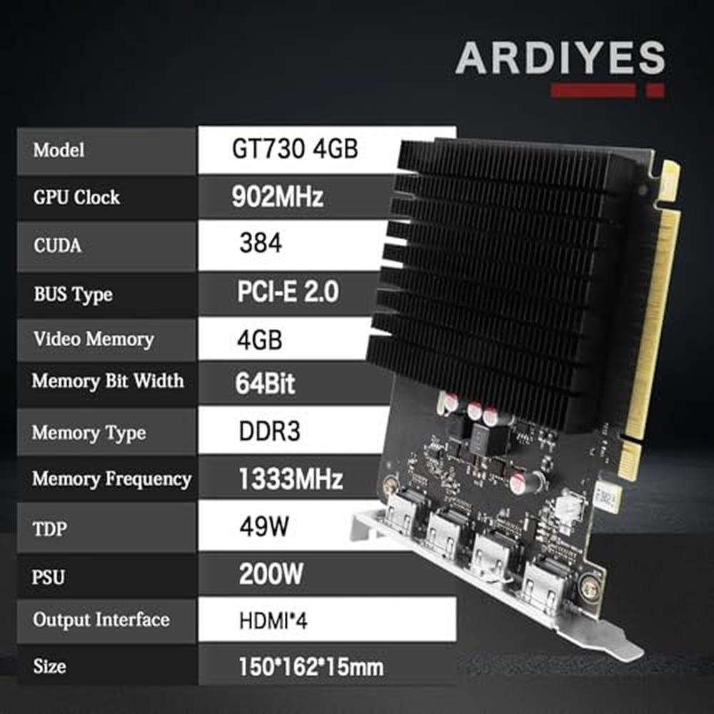 ARDIYES GT 730: 4GB GDDR3 GPU – Side View