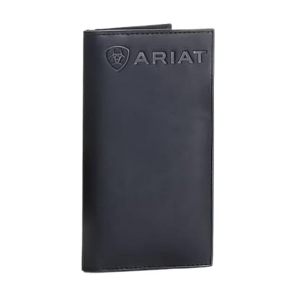 ARIAT Men's Black Leather Bifold Wallet with Embossed Logo – Front View