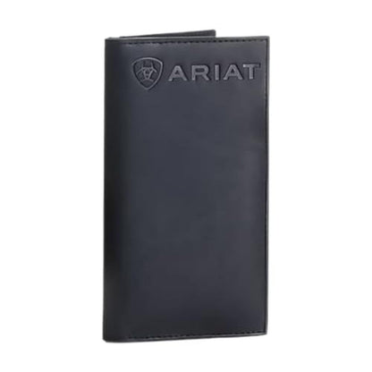 ARIAT Men's Black Leather Bifold Wallet with Embossed Logo – Front View