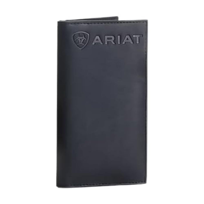 ARIAT Men's Black Leather Bifold Wallet with Embossed Logo – Front View