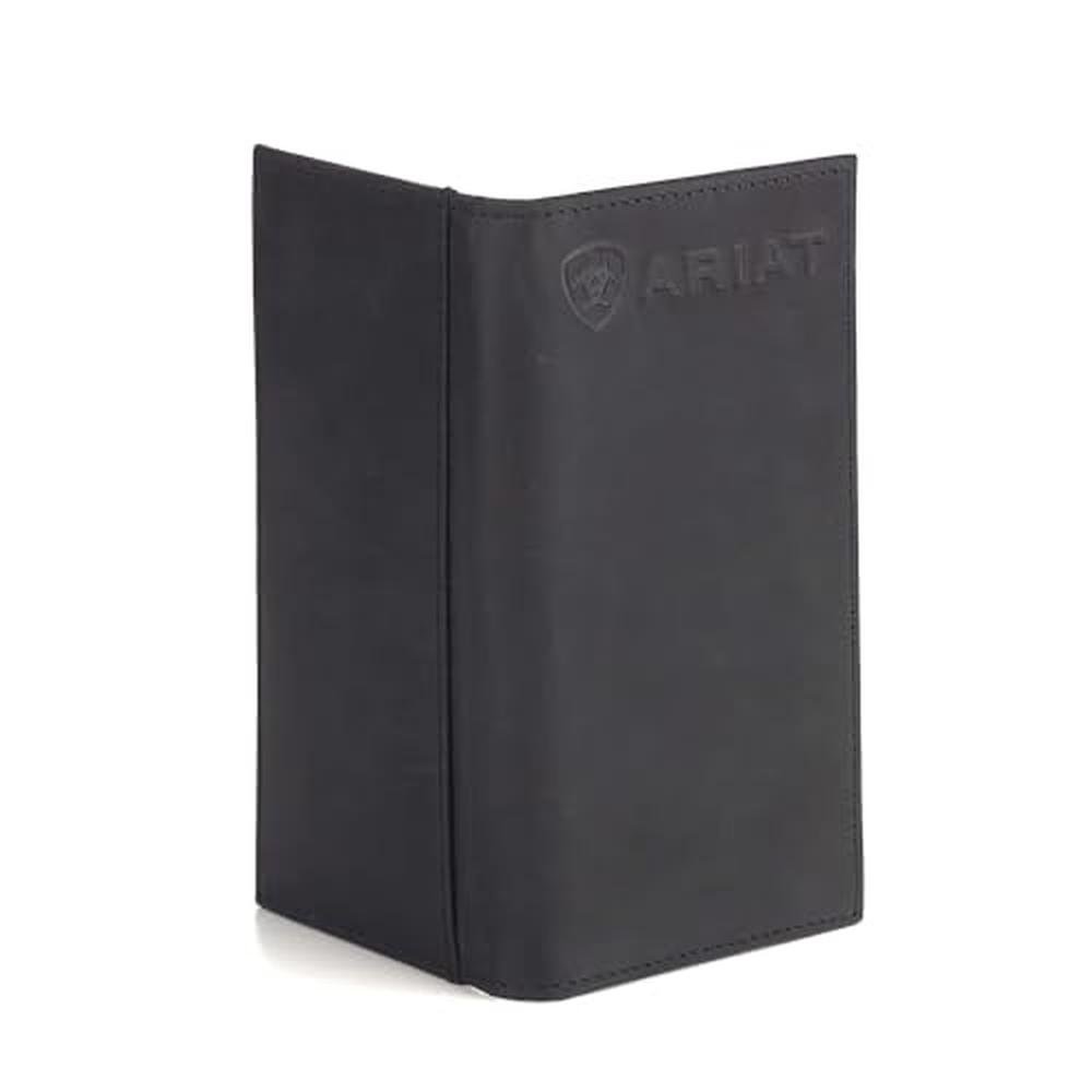 ARIAT Men's Black Leather Bifold Wallet with Embossed Logo – Side View