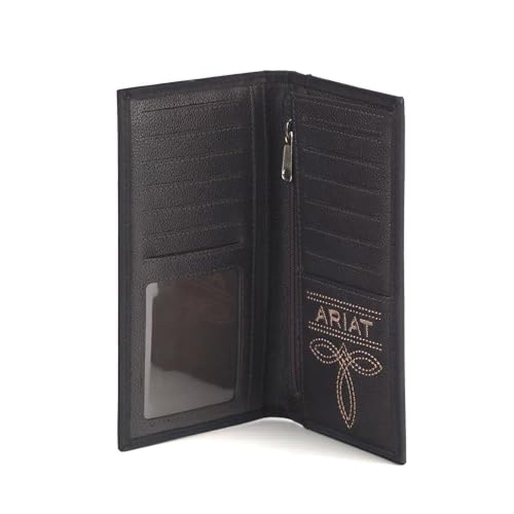 ARIAT Men's Black Leather Bifold Wallet with Embossed Logo – In Use