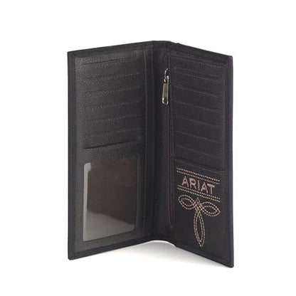 ARIAT Men's Black Leather Bifold Wallet with Embossed Logo – In Use