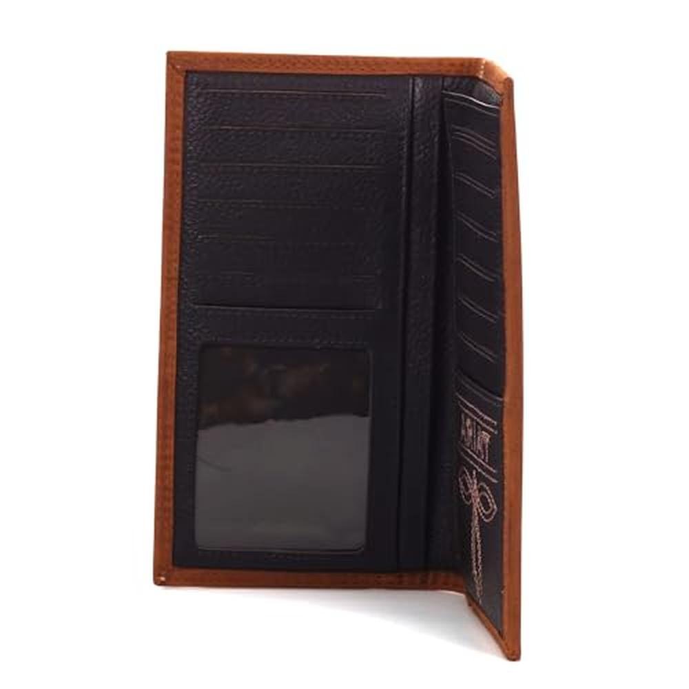 Ariat Rodeo Wallet Emboss Shield & Script Medium Brown – Close-up Detail