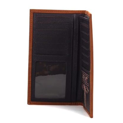 Ariat Rodeo Wallet Emboss Shield & Script Medium Brown – Close-up Detail
