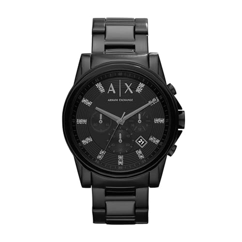 Armani Exchange: A X Chronograph Black Stainless Steel Watch – Front View