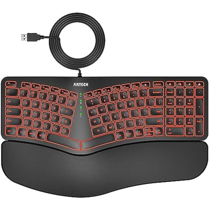 Arteck Ergonomic Keyboard: Arteck USB Wired Keyboard with – Front View