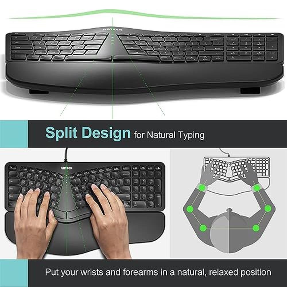 Arteck Ergonomic Keyboard: Arteck USB Wired Keyboard with – Side View