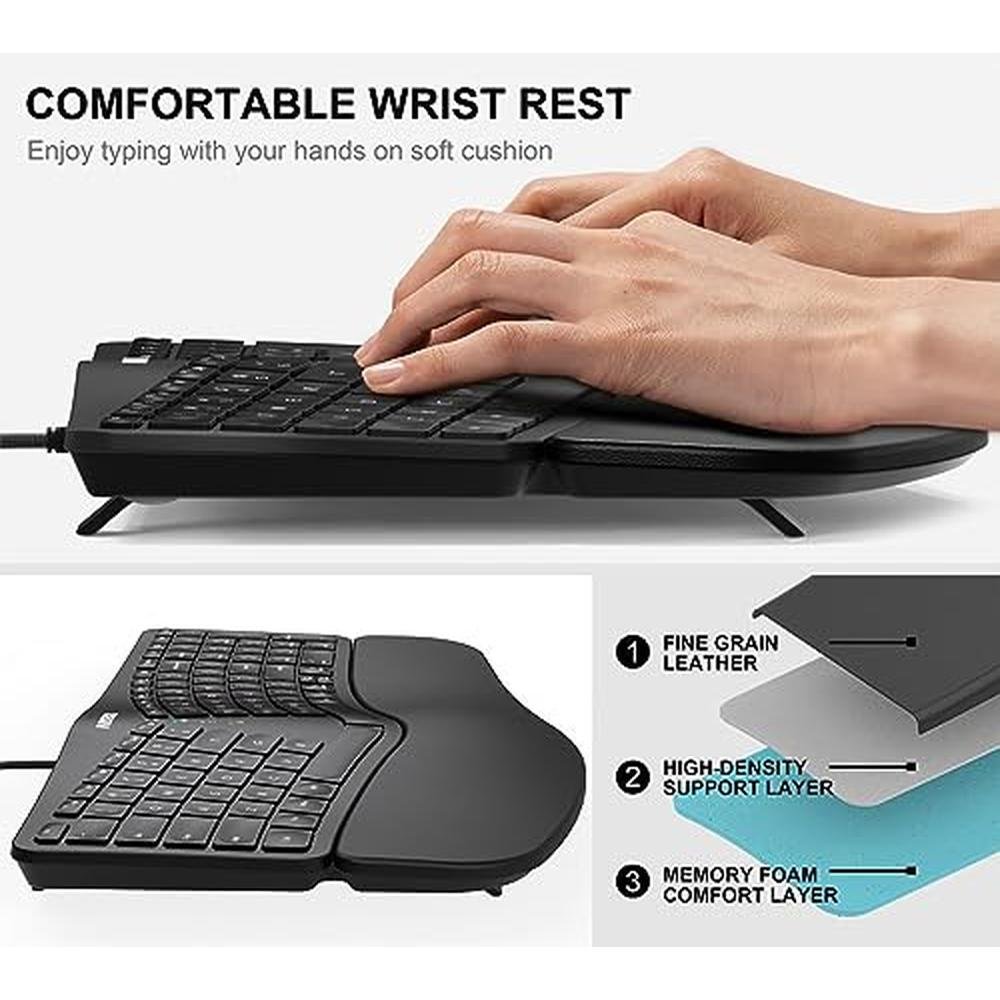 Arteck Ergonomic Keyboard: Arteck USB Wired Keyboard with – Close-up Detail