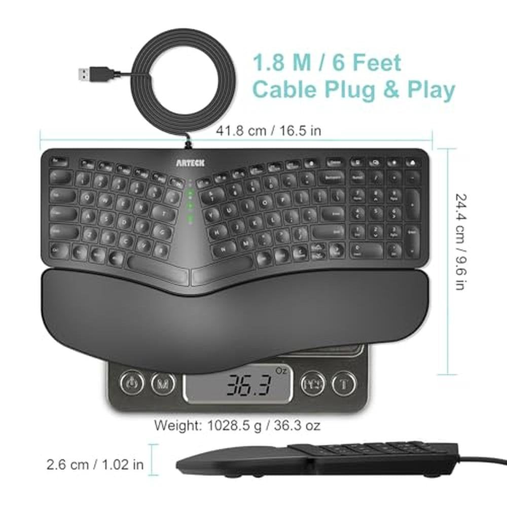 Arteck Ergonomic Keyboard: Arteck USB Wired Keyboard with – Packaging