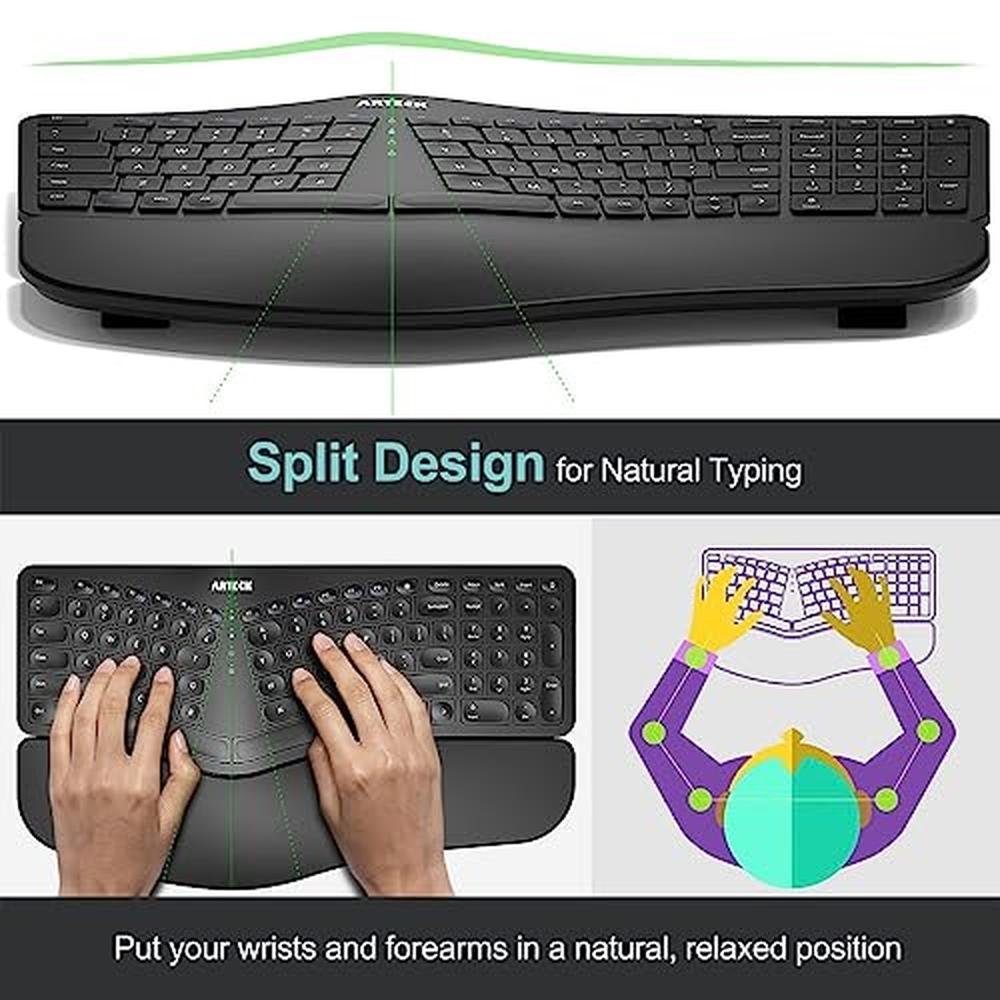 Split Ergonomic Keyboard: Arteck Wireless Ergonomic Split – Side View