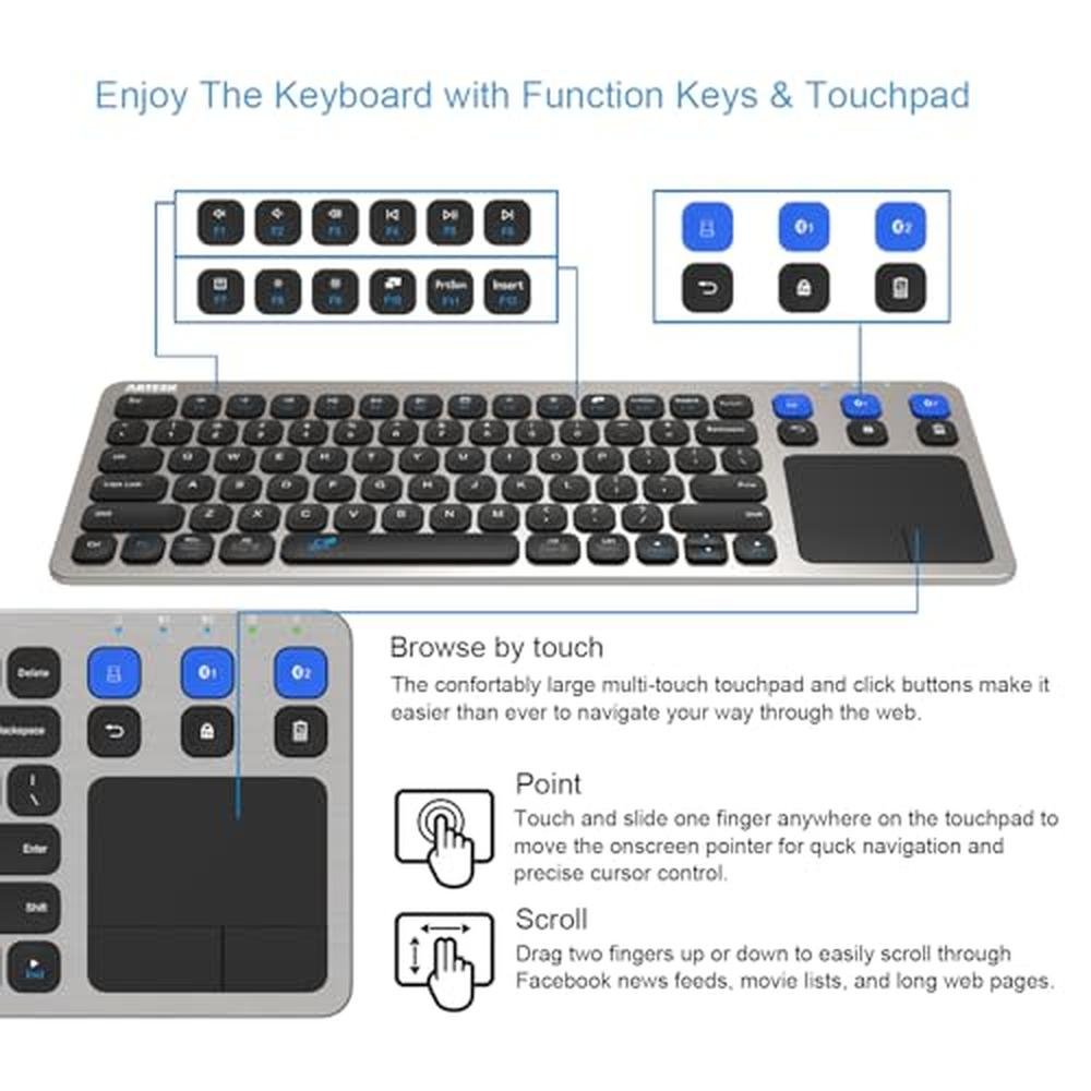 Arteck Universal Keyboard: 2.4G Wireless and Bluetooth – Close-up Detail