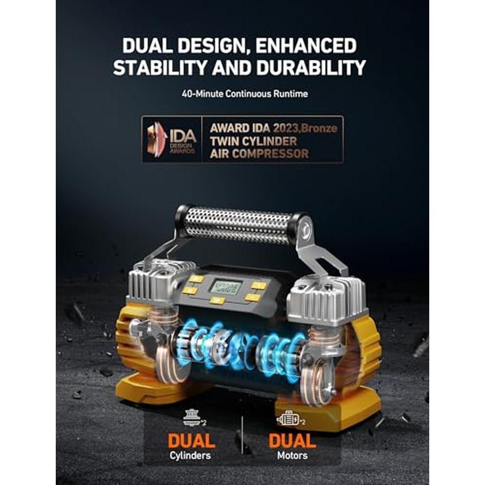 Dual Air Compressor: AstroAI Portable 160 PSI DC Heavy Duty – Close-up Detail