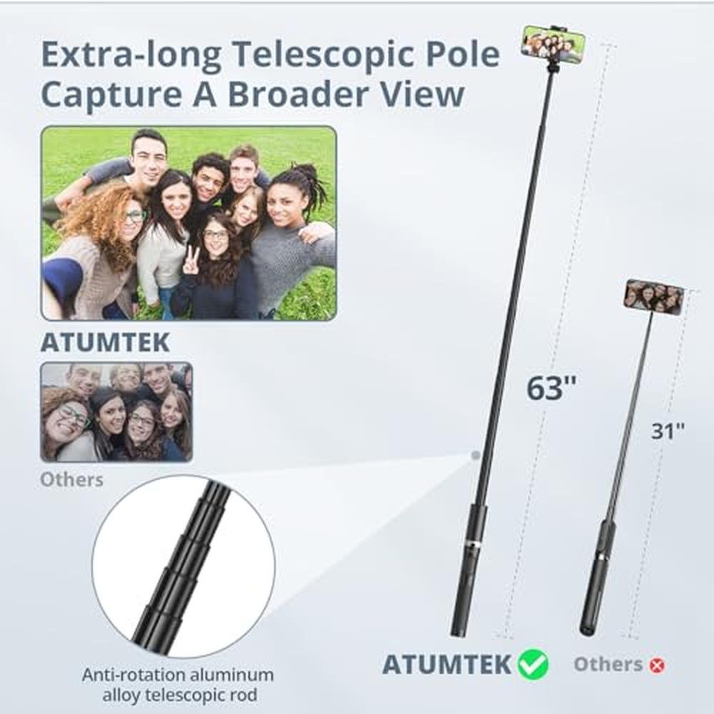 Phone Tripod: ATUMTEK 63 Extendable Selfie Stick Tripod – Side View