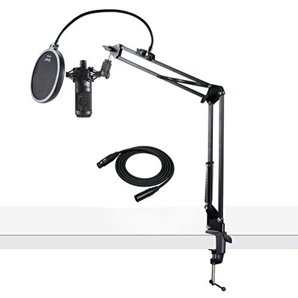 Audio Technica AT2035 Microphone with Knox Gear Pop Filter – Front View