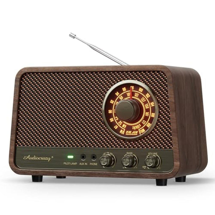 Bluetooth Radio: Audiocrazy Vintage Wooden AM FM – Front View
