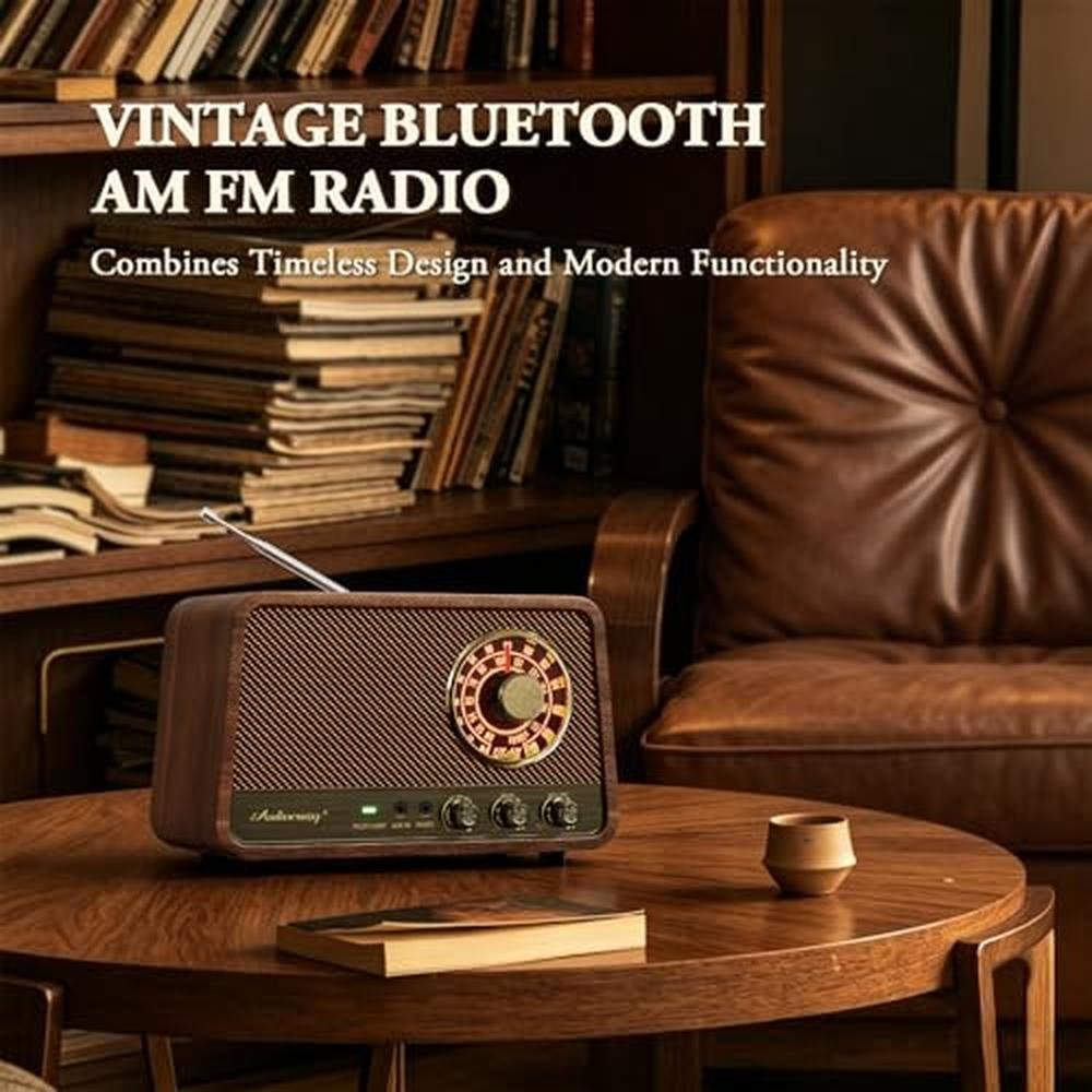 Bluetooth Radio: Audiocrazy Vintage Wooden AM FM – Side View