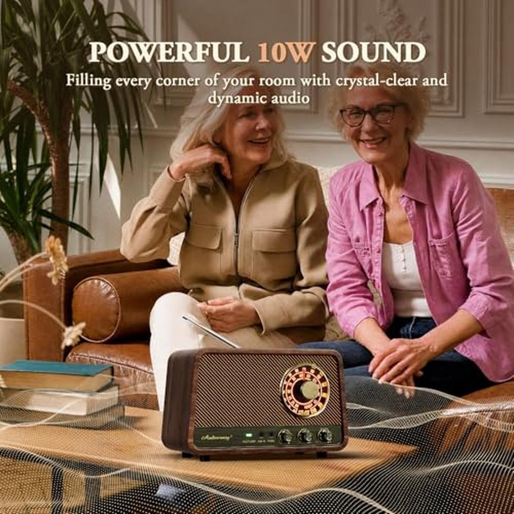 Bluetooth Radio: Audiocrazy Vintage Wooden AM FM – Close-up Detail