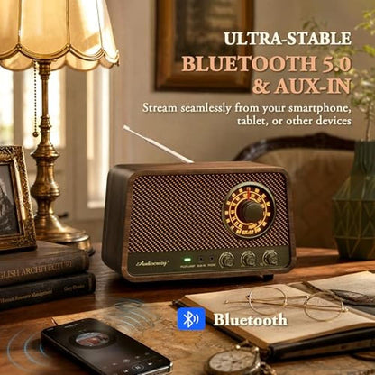 Bluetooth Radio: Audiocrazy Vintage Wooden AM FM – Packaging