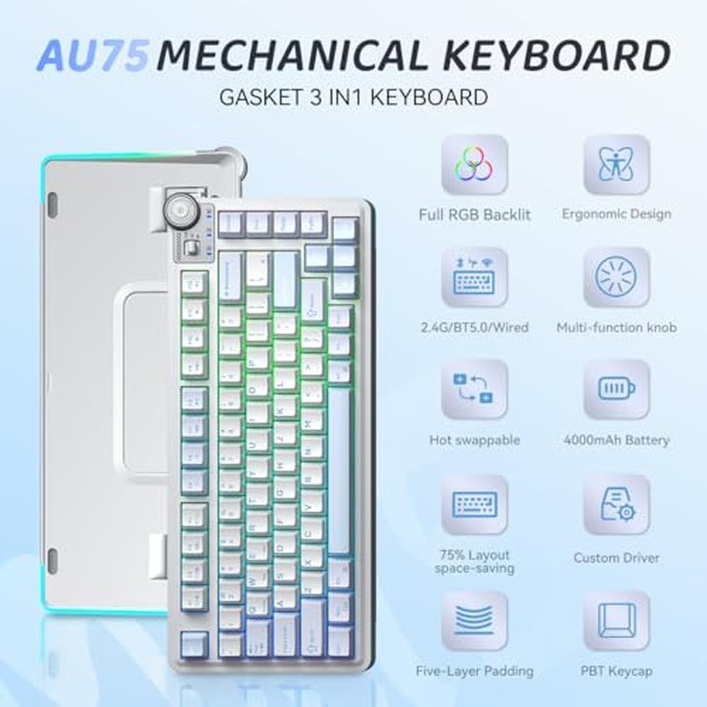 Wireless Gaming Keyboard: Aula AU75 75% Tri-Mode – Side View