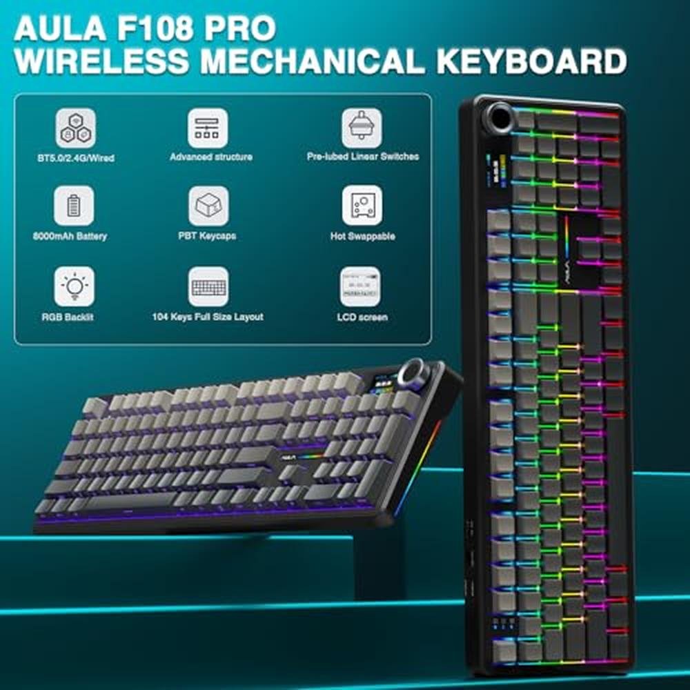 Keyboard AULA F108 PRO: Wireless Mechanical Keyboard with – Side View