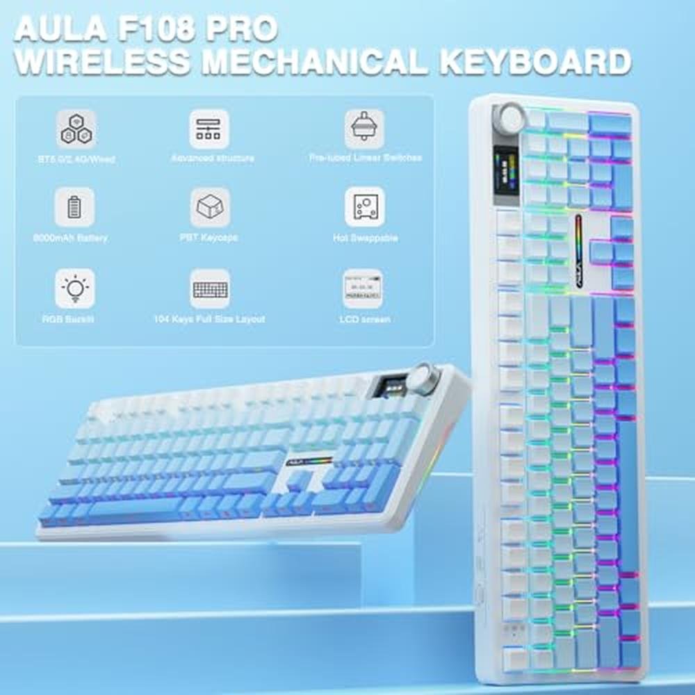Keyboard AULA: AULA F108 PRO Wireless Mechanical Gaming – Side View