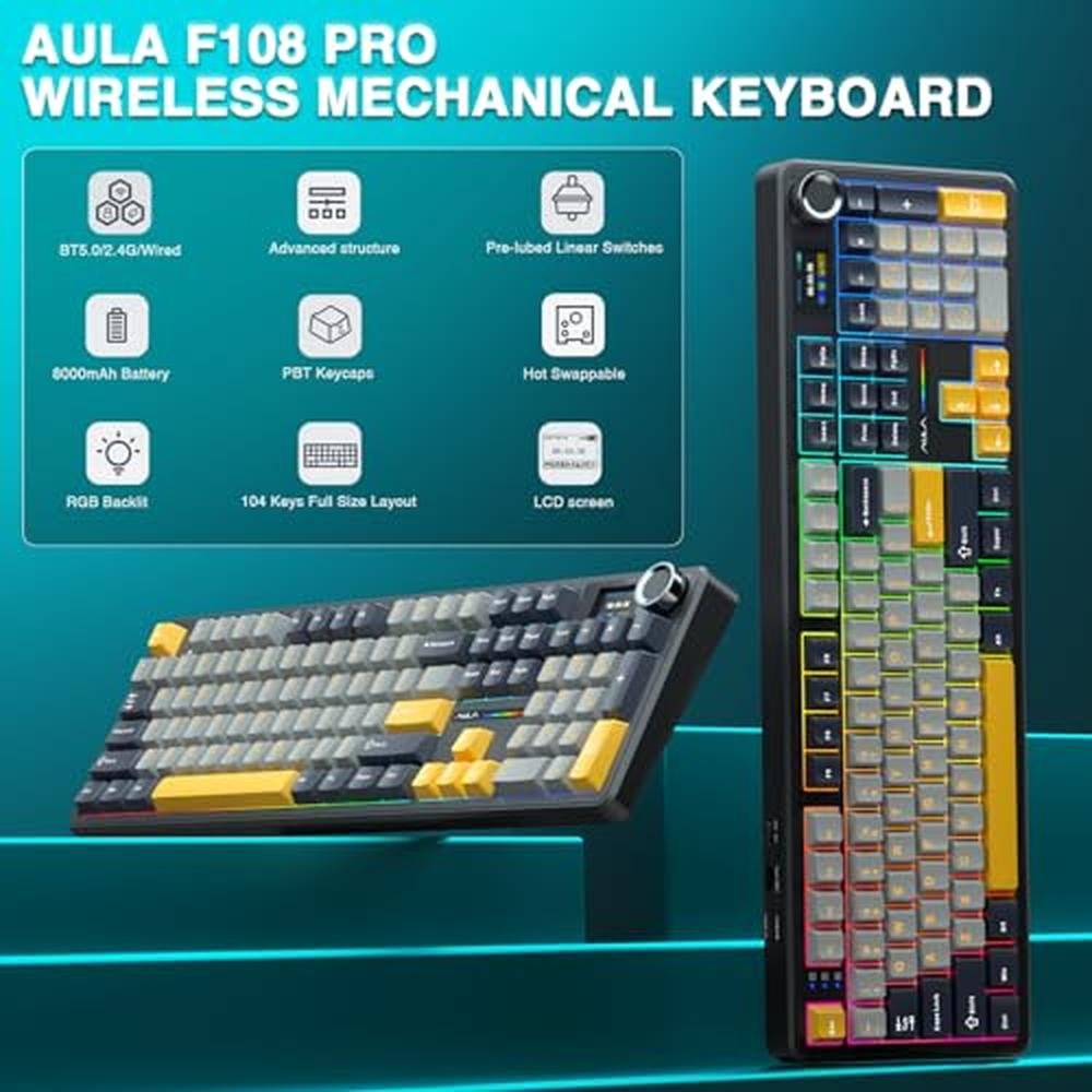 Keyboard AULA F108 PRO: Wireless Mechanical Gaming Keyboard – Side View