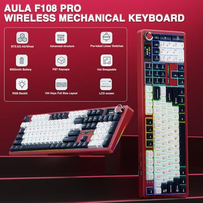 Keyboard AULA F108 PRO: Wireless Mechanical Gaming Keyboard – Side View