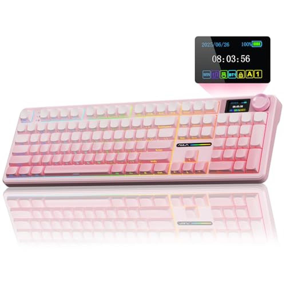 Keyboard Pink: AULA F108 PRO Wireless Mechanical Keyboard – Front View