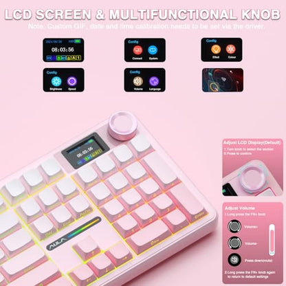 Keyboard Pink: AULA F108 PRO Wireless Mechanical Keyboard – Close-up Detail