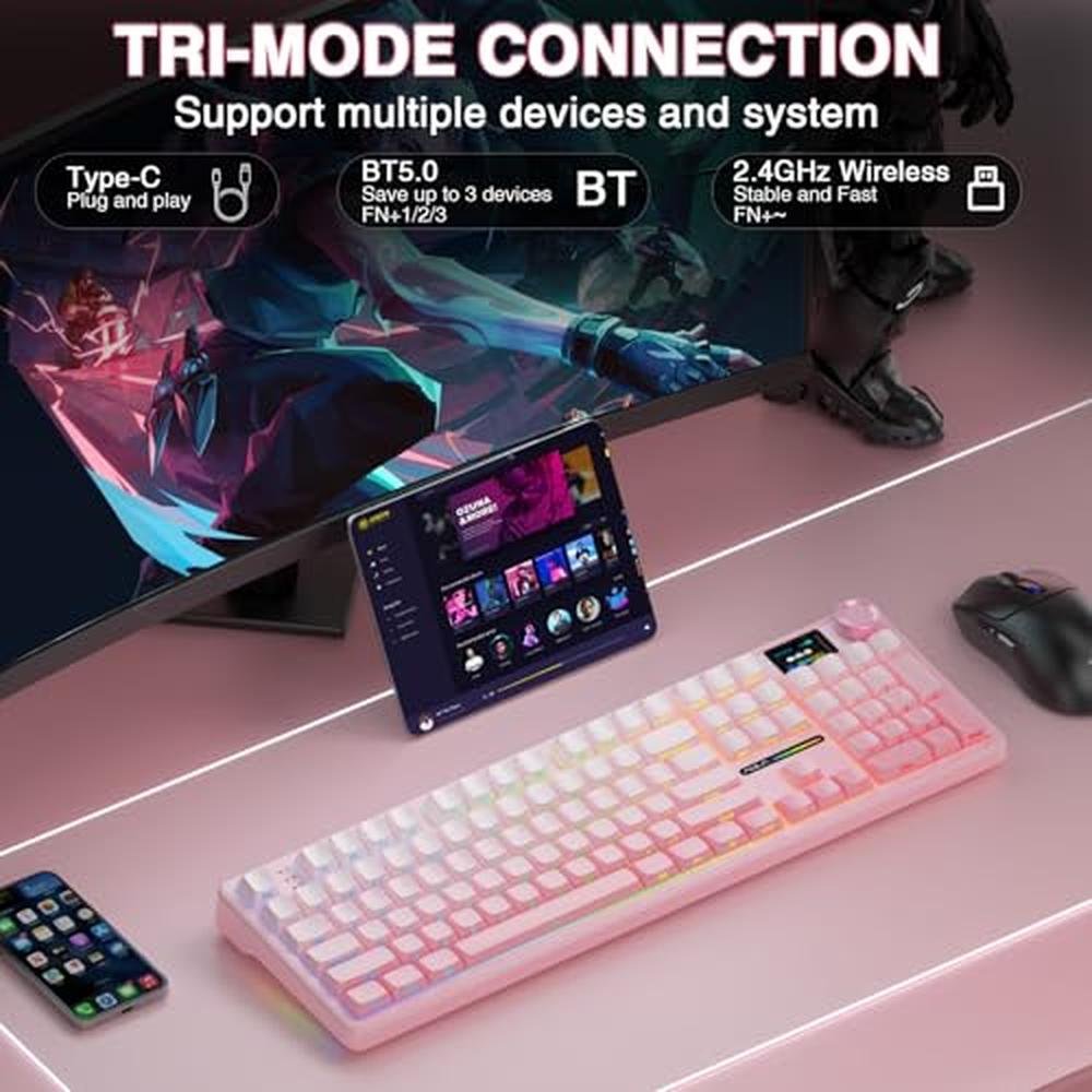 Keyboard Pink: AULA F108 PRO Wireless Mechanical Keyboard – In Use